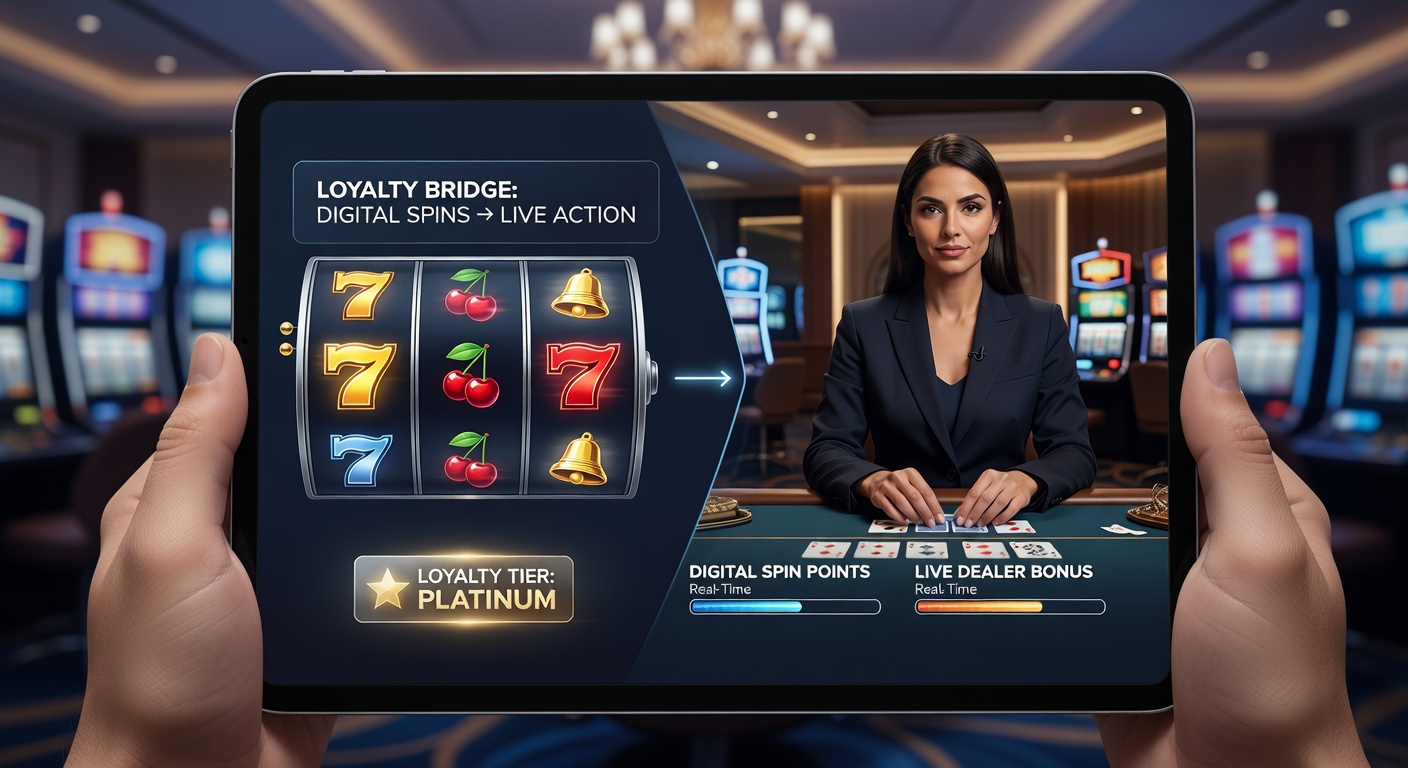 Mobile betting interface showing loyalty points transferring between slot reels and live dealer tables