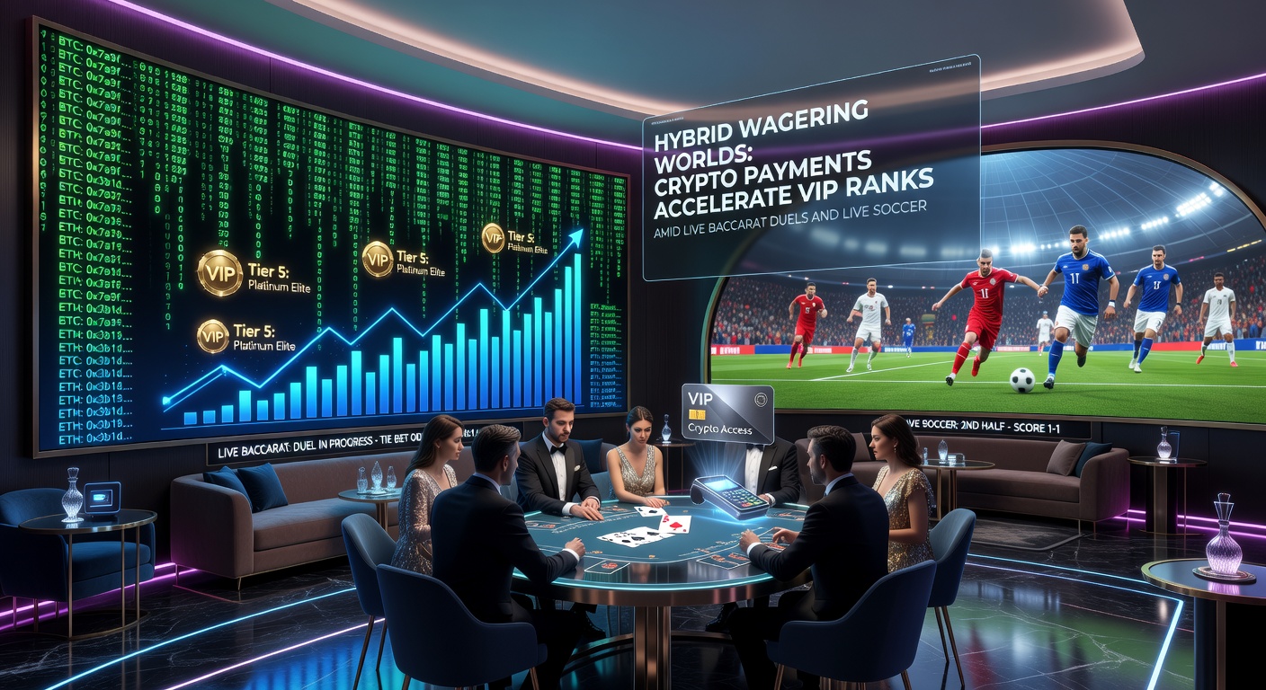 Dynamic split-screen showing live soccer match stream next to baccarat table with cryptocurrency transaction notifications