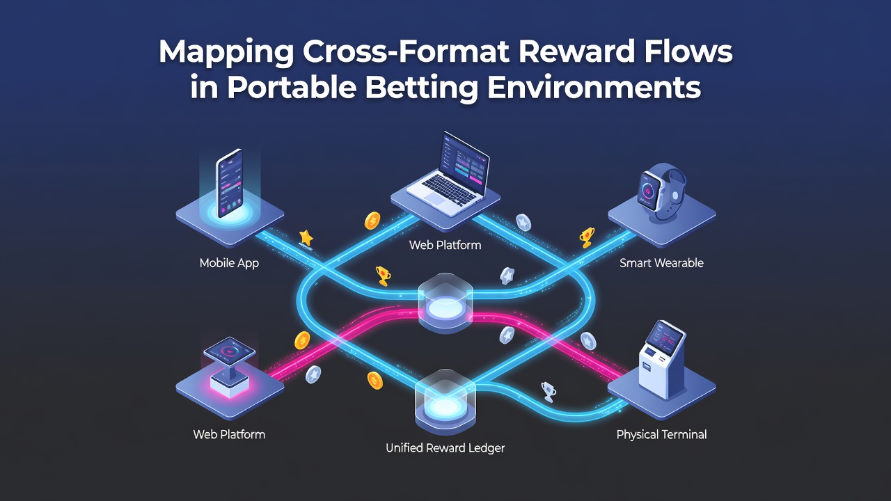 Diagram showing interconnected reward flows between slot machines, sports betting, and live dealer games on mobile interfaces