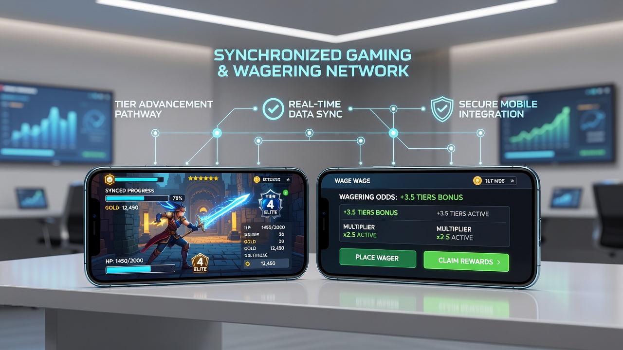 Screenshot of mobile app showing cross-game point tracking and tier advancement milestones
