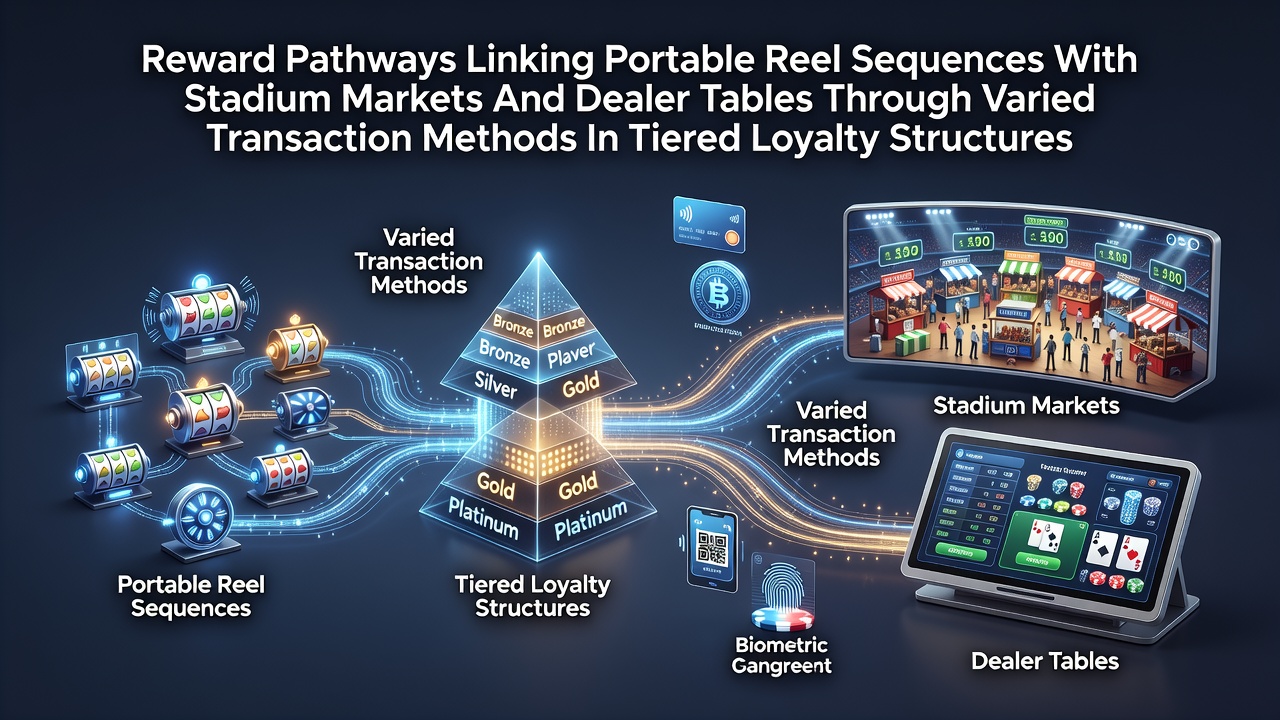 Mobile reel sequences displayed alongside stadium sports markets and live dealer tables in a unified loyalty interface